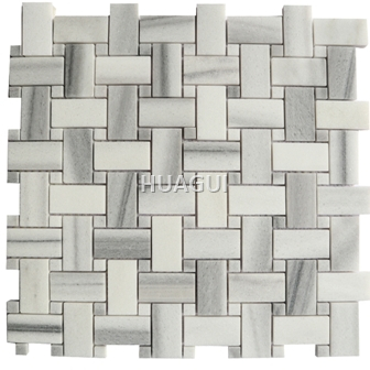 篮子编织设计白色/灰色墙板的卡拉拉矩形大理石马赛克砖