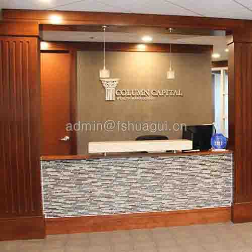 Lobby reception desk backsplash