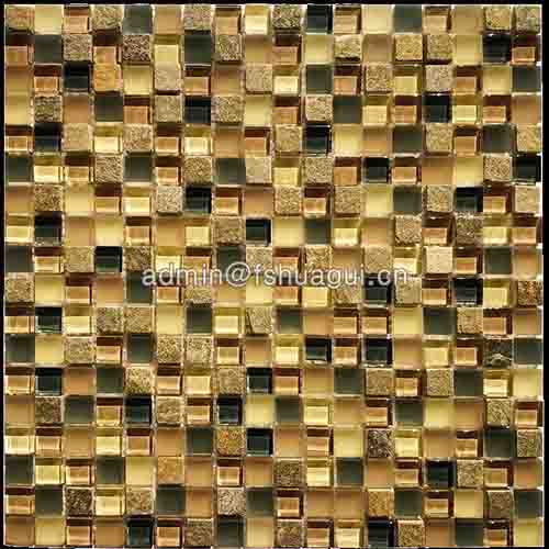 Colorful mini square glass mosaic mixed with slate mosaic tile for bathroom wall & floor