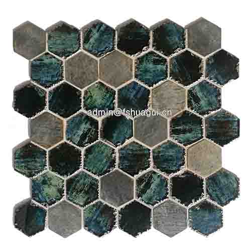 3 inch aurora hexagon ink jet glass stone mosaic tiles