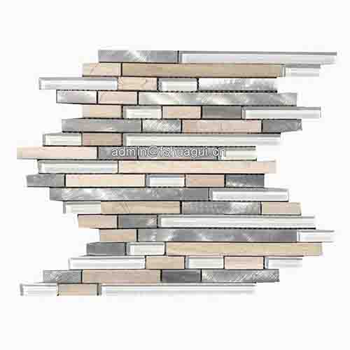 Linear white avalanche glass stone metal tile mosaic wall backsplash