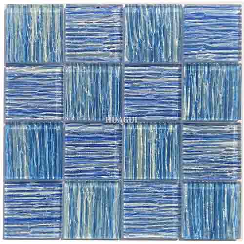 HG-873012  China factory royal blue pattern wavy glass mosaic pool tile design