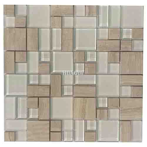 White crystal and stone mosaic square backsplash on sale