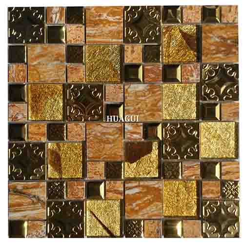 12''*12'' shimmering glass mosaic with glitter beveled metal tile decoration