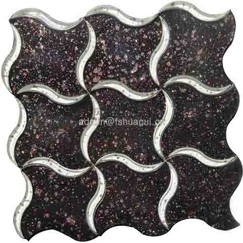 Unique water jet tile white clear glass and shinner marble mosaic