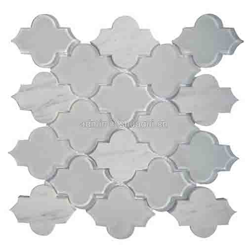 Extraordinary arabesque Carrara marble and white crystal glass mosaic tiles