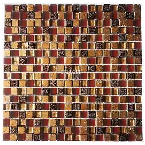 Luxury small square red and gold color mosaic tiles for pillars