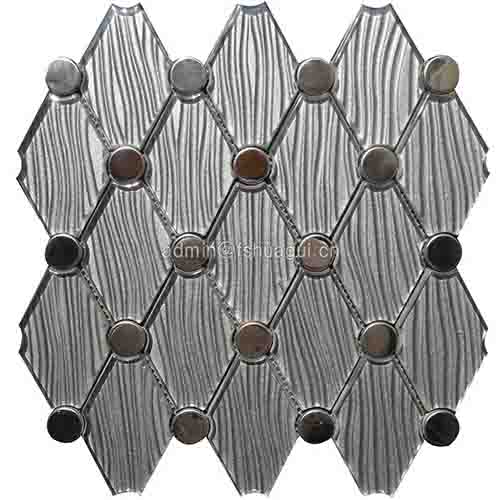 Interlocking diamond shape silver stainless with crystal texture water jet mosaic backsplash