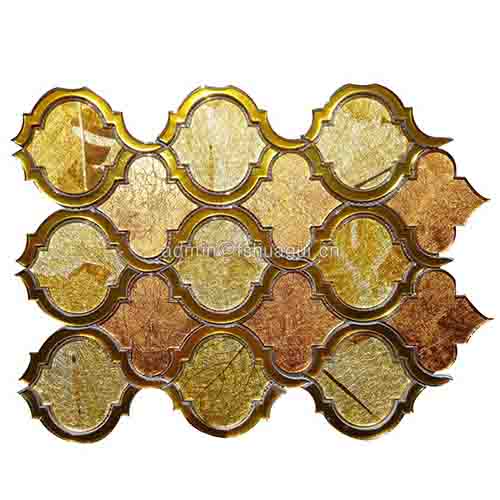 Golden glossy lantern arabesque water jet glass mosaic tile