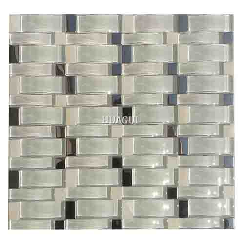 White waving glass metal tile for light color bathroom wall backsplash design