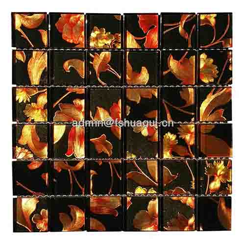 Glass mosaic tile black and gold crystal backsplash plated mosaic wall tile desgin