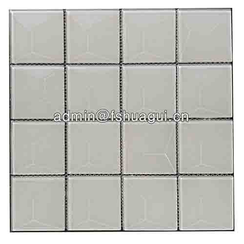 Popular 3 inch pure snow white beveled glass tile
