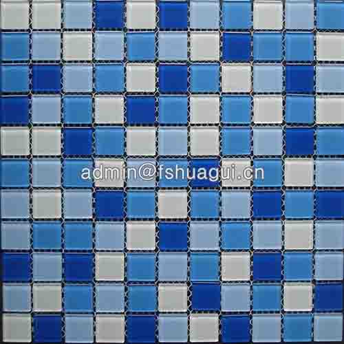 Mix blue and white colors crystal glass pool mosaic tile HG-425006