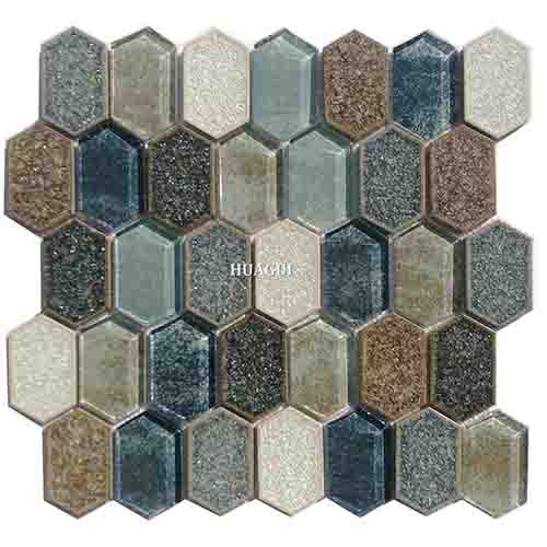 Unique glass mix ceramic mosaic white and blue waterjet backsplash wall tile