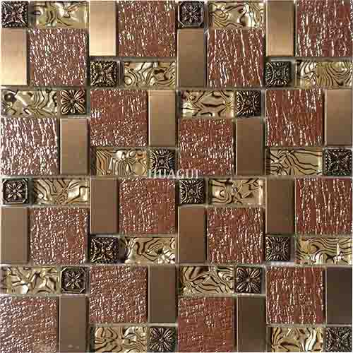 Golden stainless steel glass mosaic design tiles heat resistant