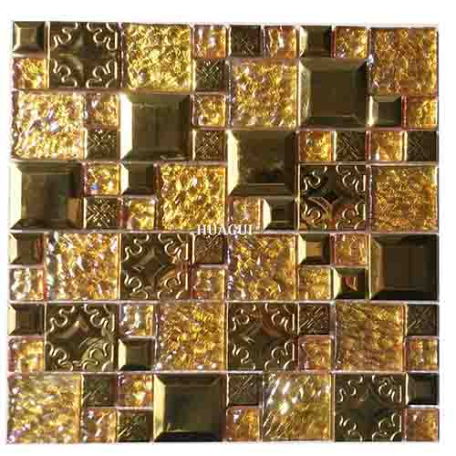 Beautiful golden color glass and metal mosaic tiles design in Mumbai