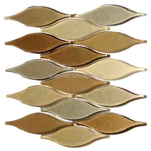 Irregular shape golden printing lantern water jet glass mosaic tile