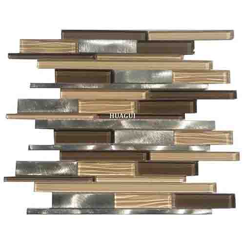 Foshan brown and silver glass mix metal strip mosaic tiles hobby lobby