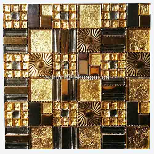 Free design gold glass mixed metal wall backsplash mosaic tile