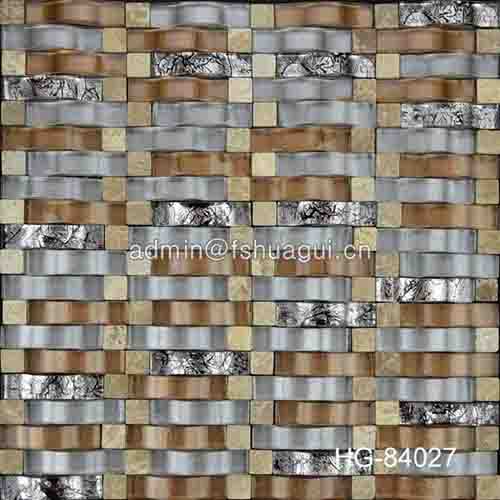 Wave design glass stone mosaic tile for interior wall