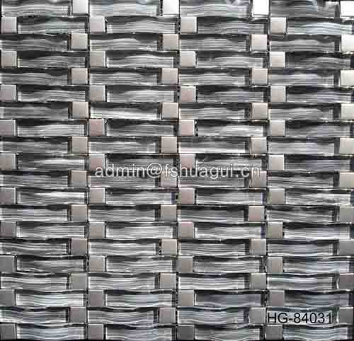 Foshan manufacturer arched shape grey color glass mix metal mosaic tile
