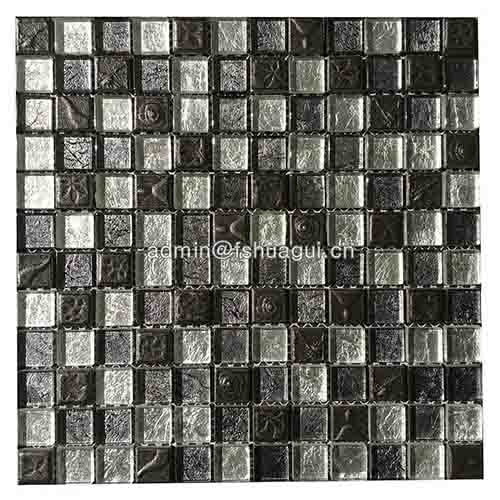 Luxury Black Resin Mixed Foil Glass Crystal Mosaic Kitchen Bathroom Tile