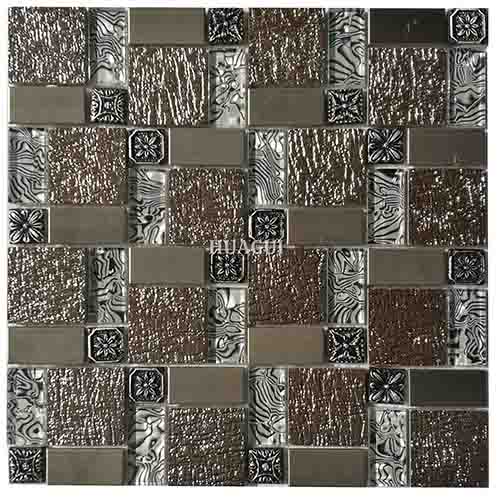 1'' *1''elegant brown glass metal mosaic tile backsplash idea