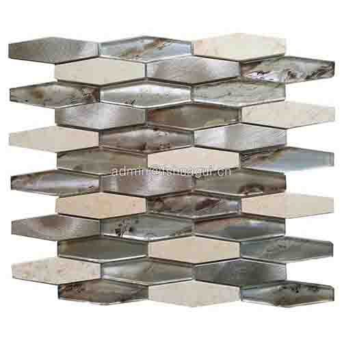 Metro Long Hexagon Aluminum and Glass Stone Mosaic Tiles