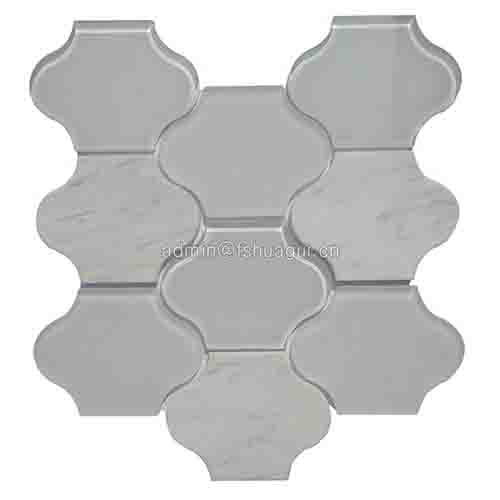 Lantern shaped water jet crystal glass tile white marble mosaic