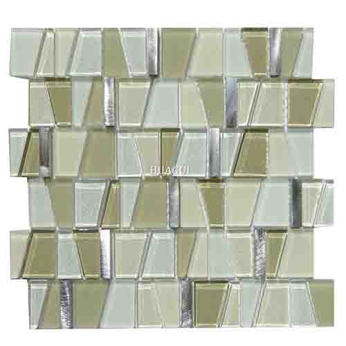 Shaped 3d smooth glass mixed aluminum mosaic kitchen backsplash ideas