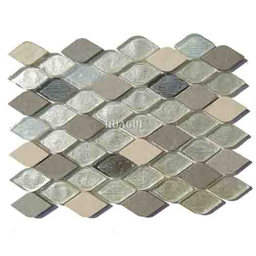 Colorful rhombus glass mix stone mosaic tile backsplash