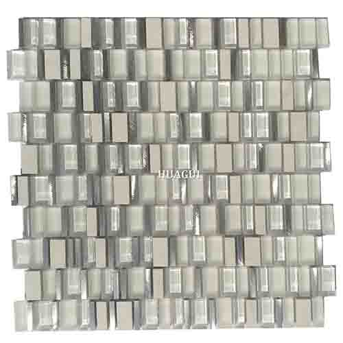 Decorative kitchen sliver metal mix crystal white glass mosaic backsplash tile