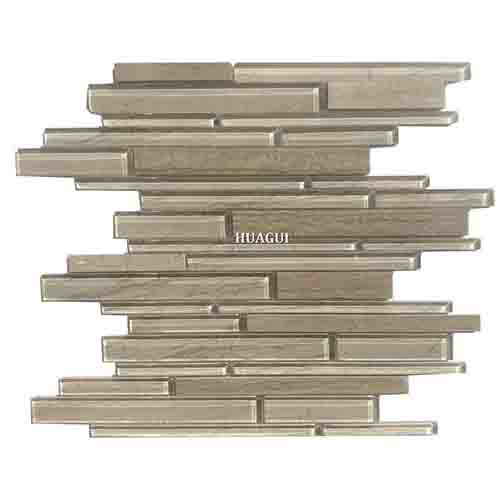 Linear stove backsplash ideas glossy strip glass mix stone wall tile for sale