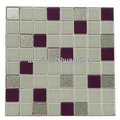 Tub surround purple glass mosaic tile backsplash design