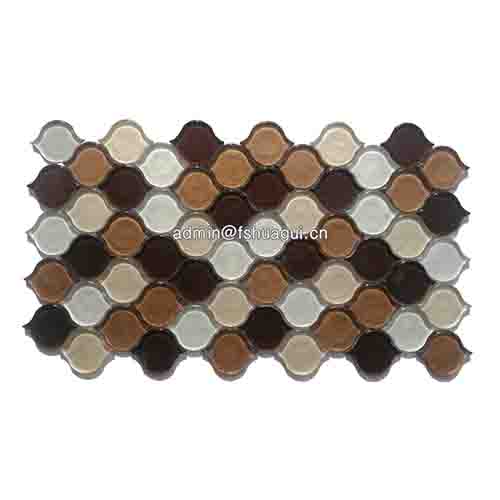 Reflective taupe arabesque glass mosaic glossy tiles for decoration