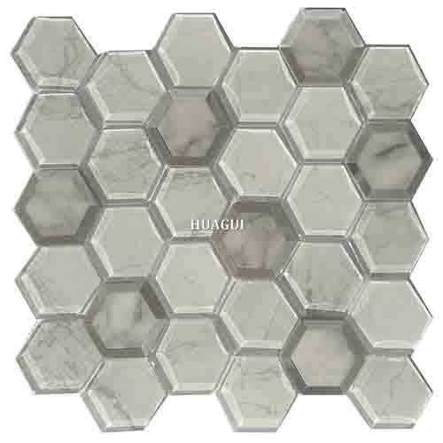 America style grey and white hexagon kitchen backsplash tile