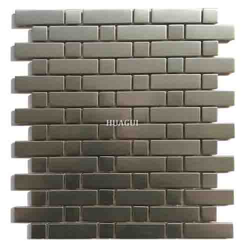 Grey strips brushed stainless steel mosaic tiles backsplash