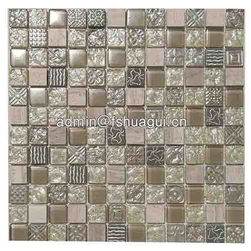 Factory suply 300 * 300mm silver mixed brwon crystal glass mosaic tile 8mm thickness