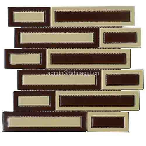 Interior wall long striped brown leather glass mosaic tile promotion