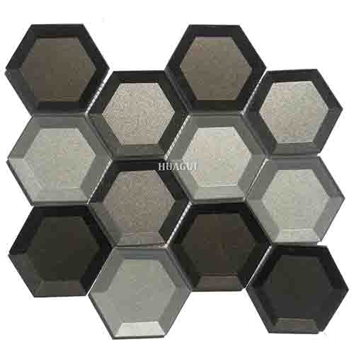 3D grey glass mirror hexagon kitchen wall tile design ideas