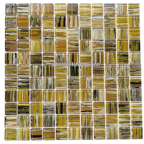 Yellow hand painted glass mosaic tile artwork for home decoration