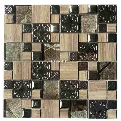 300x300mm square shape glass, metal and stone mosaic tile