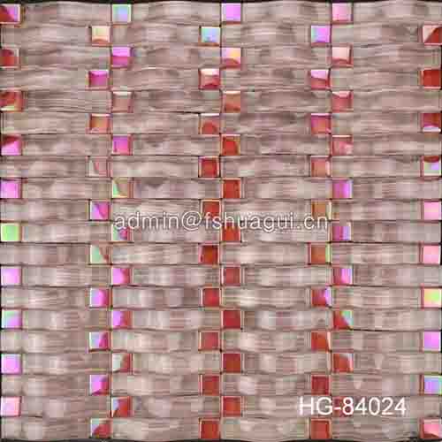 New design pink arched shape crystal glass mosaic wall tile