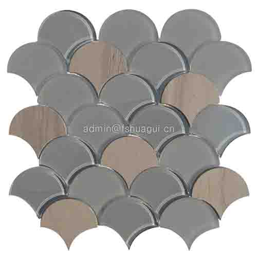 2019 New fan scale design glass mixed stone mosaic tile