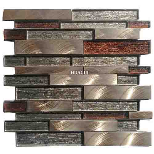 High quality strip polished glass mix aluminum mosaic backsplash tile
