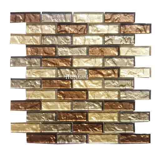 Linear brown with yellow glass mosaic tile be used on shower wall