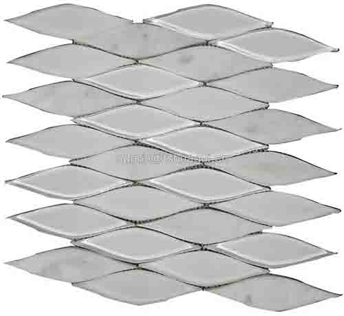 USA style white leaf shape design glass stone mixed mosaic tile