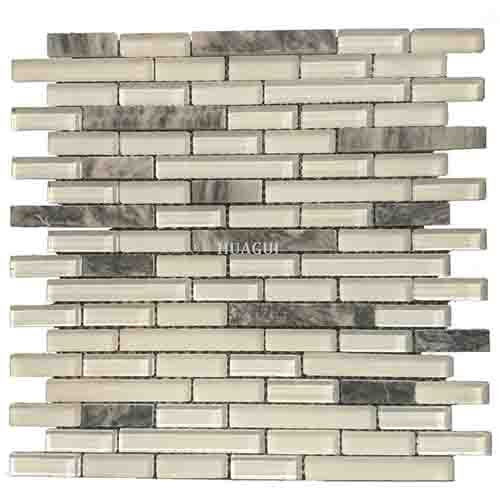Cream color glass mix marble mosaic linear tiles
