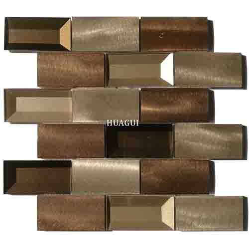 Beveled 3*6 subway glass mix metal mosaic backsplash for wall