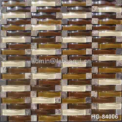 Iridescence 3D waves arch glass tile mix stone mosaic in Spain